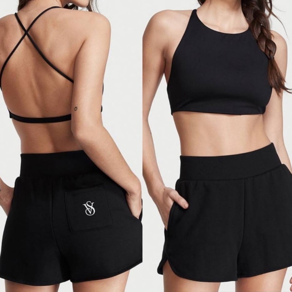 Women’s Victoria’s Secret Dahlia High-Rise Rib Black Cotton Fleece Shorts Size L